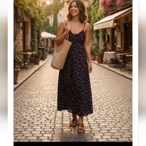 Floral Dress L 12/14 Black Floral Lined Maxi New